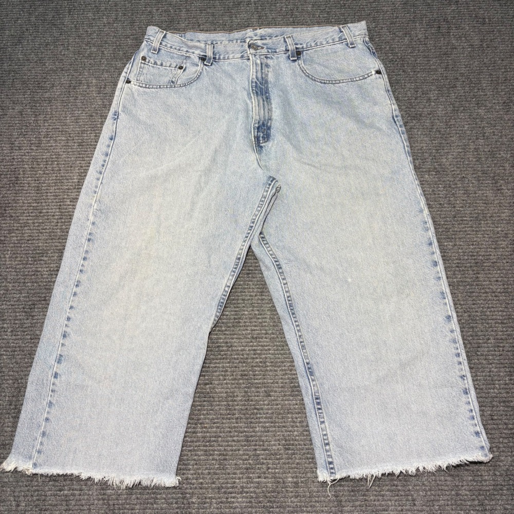 Vintage Levis 569 Loose Straight Light Wash Denim Jorts Raw Hem W38‎ Made in USA